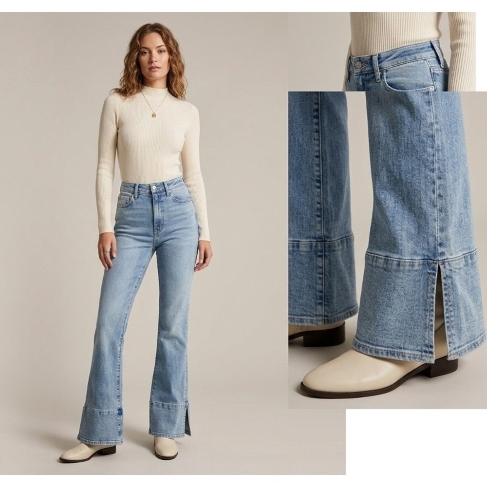 7 Seven For All Mankind Jeans Women High Waisted Flare Split Hem Light Wash 28